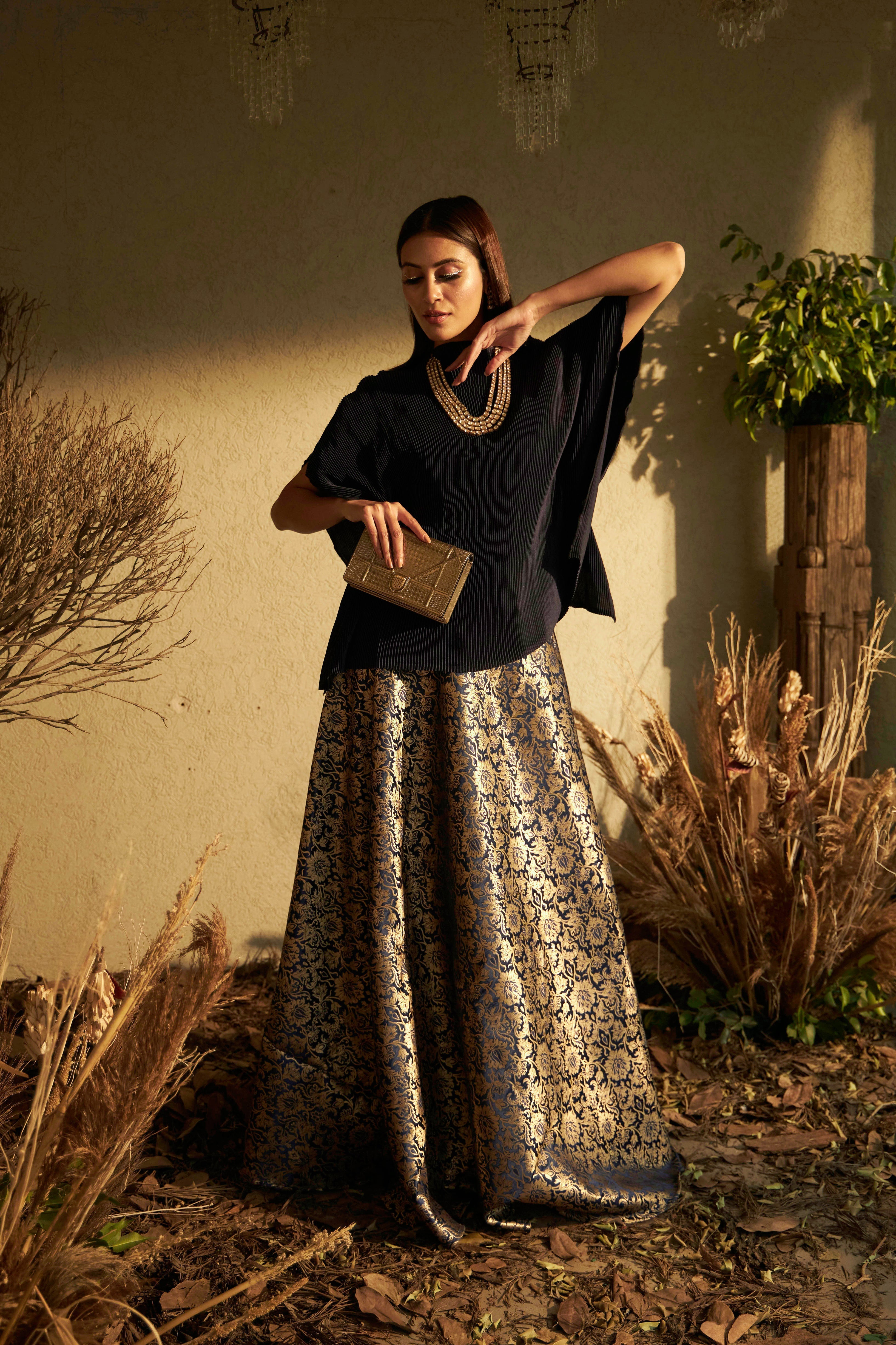 Nora Signature Top with Brocade Ghagra - Blue