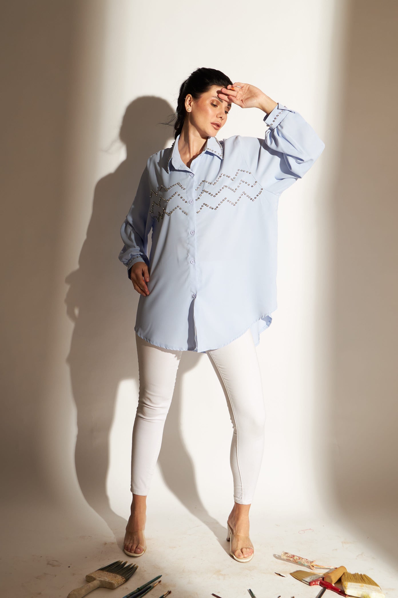 Zigzag Swarovski Top - Powder Blue