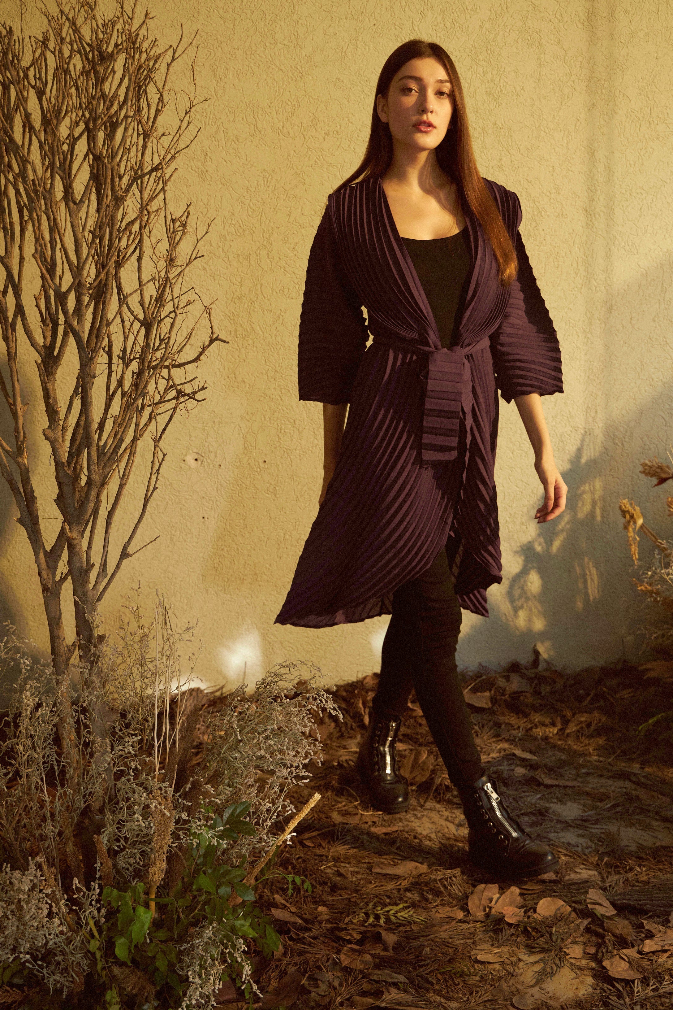 Alisha Accordian Pleated Overlay - Eggplant