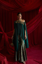 Load image into Gallery viewer, Divine Embroidered Cape with Brocade Sharara Pants - Emerald Green