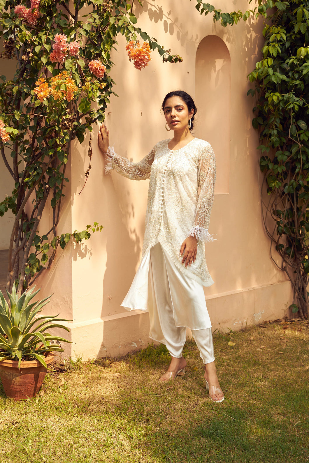 Seraphic Sequins Potli UpDown Tunic with Dhoti Pants - White