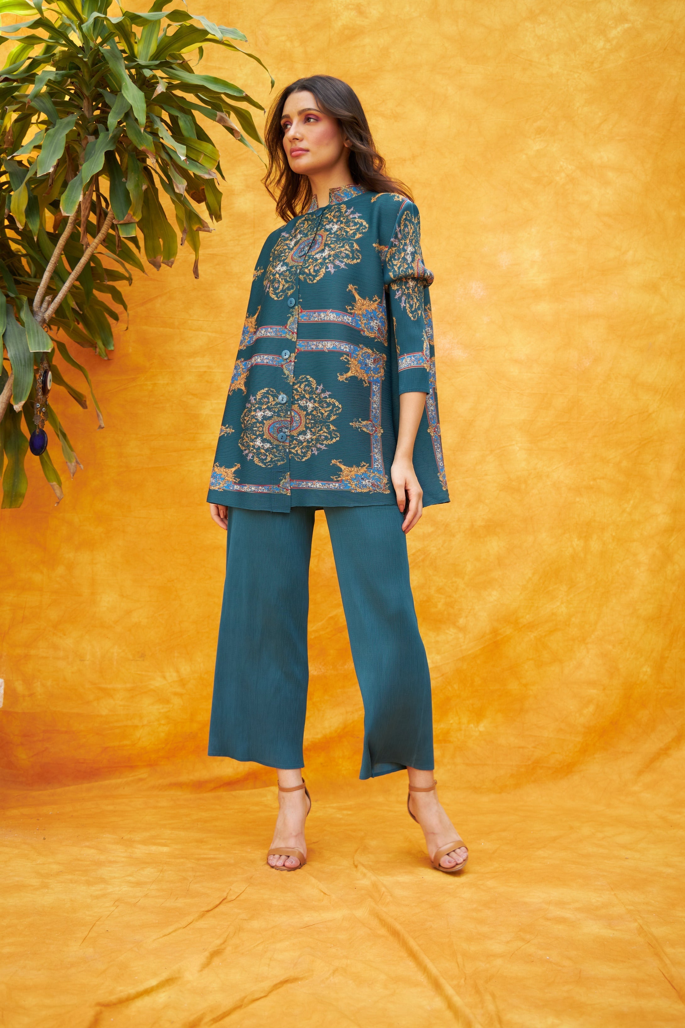 Medusa Renaissance Print Co-ord Set- Teal