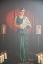 Load image into Gallery viewer, Charmaine Drape Saree with Sequins Blouse - Emerald Green