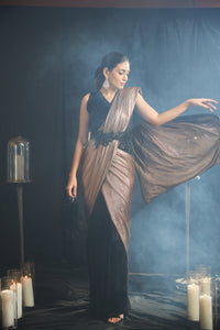 Magnificent Metallic Velvet Gown Saree with Belt - Russet