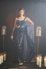 Load image into Gallery viewer, Charmaine Sequins Drape Saree with Corset Blouse - Midnight Blue