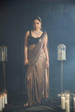 Load image into Gallery viewer, Saia Metallic Slit Saree with Embellished Blouse - Russet