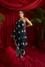 Load image into Gallery viewer, Reyna Gara Glazed Cape With Coordinated Pants- Navy Blue