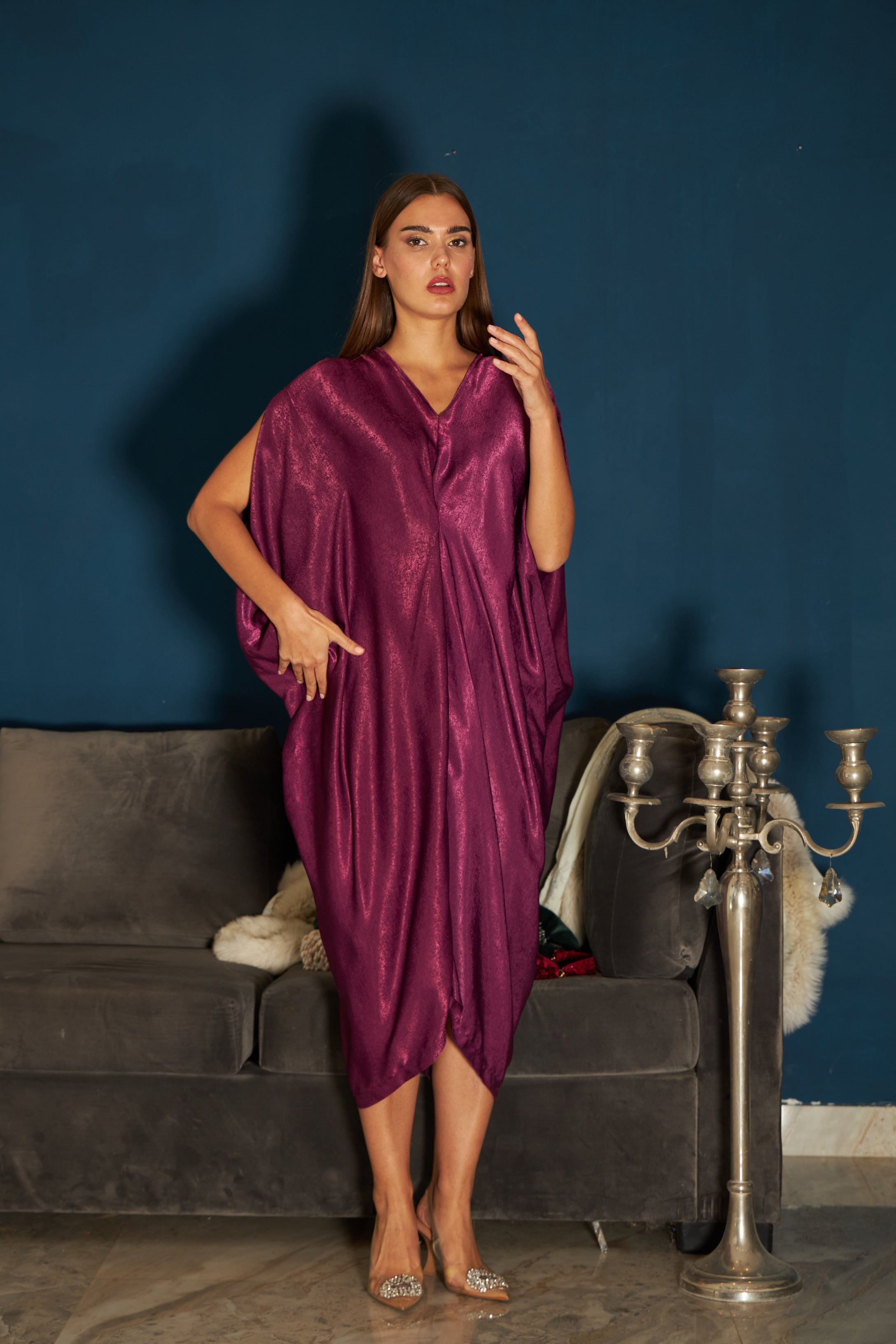 Sicily Satin Slip Easy Cowl Dress- Plum