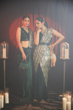 Load image into Gallery viewer, Magnificent Metallic Velvet Gown Saree with Belt - Green