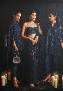 Charmaine Sequins Drape Saree with Corset Blouse - Midnight Blue