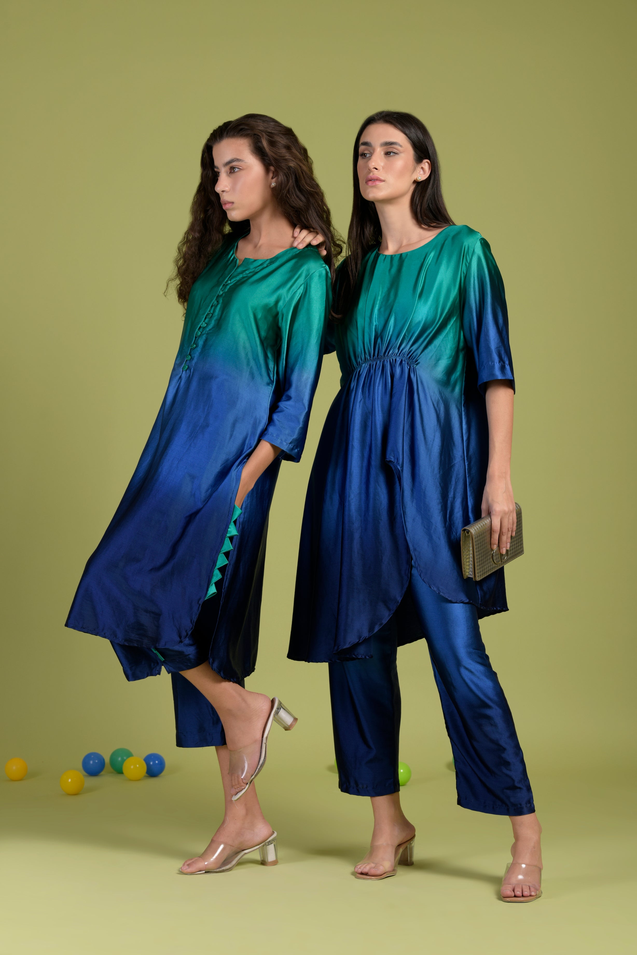 Siciley Satin Button Up Tunic Set - Peacock