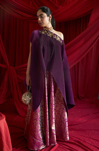 Divine Embroidered Cape with Brocade Ghagra - Hibiscus