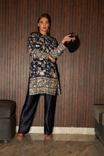 Load image into Gallery viewer, Reyna Gara Glazed Potli Button Kurta With Pleated Pants- Blue