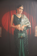 Load image into Gallery viewer, Charmaine Drape Saree with Sequins Blouse - Emerald Green