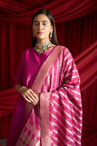 Siara Kurta with Plisse Straight Pants and Bandhani Chunni - Fushia