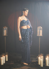 Load image into Gallery viewer, Charmaine Sequins Drape Saree with Corset Blouse - Midnight Blue