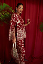 Load image into Gallery viewer, Reyna Gara Glazed Cape Jacket With Coordinated Pants- Red