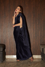 Load image into Gallery viewer, Scintillating Sewed Pleated Saree With Bralette Blouse- Midnight Blue