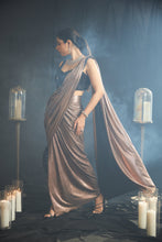 Load image into Gallery viewer, Saia Metallic Slit Saree with Embellished Blouse - Russet