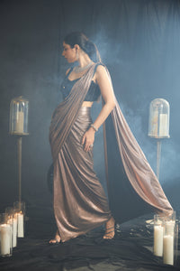 Saia Metallic Slit Saree with Embellished Blouse - Russet