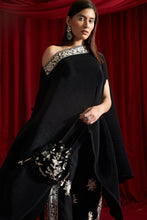 Load image into Gallery viewer, Reyna Gara Glazed Embroidered Pleated Cape Coordinated with Slit Pants - Black