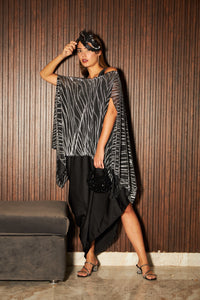 Slip Easy Dress with Shimmer Cape- Black Swirl