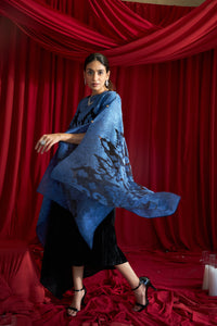 Slip Easy Dress With Organza Cape - Blue and Black