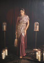 Load image into Gallery viewer, Magnificent Metallic Gown Saree with Belt - Wine