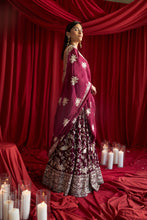 Load image into Gallery viewer, Reyna Gara Glazed Ghagra with Pearl Blouse and Dupatta- Wine