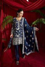 Load image into Gallery viewer, Reyna Gara Glazed Kurta With Pleated Pants and Dupatta- Blue