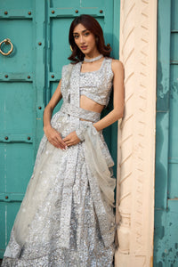 Saira Sequined Symphony Ghaghra And Chunni - Silver