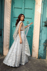 Saira Sequined Symphony Ghaghra And Chunni - Silver