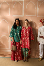 Load image into Gallery viewer, Banarasi Begum Tunic Set - Green and Red