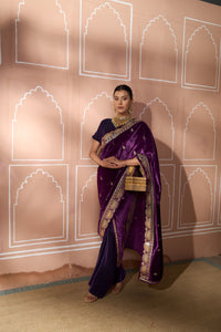 Classy Pleated Saree with Velvet Palla - Purple