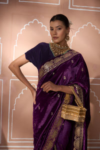 Classy Pleated Saree with Velvet Palla - Purple