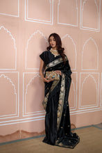 Load image into Gallery viewer, Classy Pleated Saree with Velvet Palla - Black