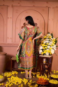 Banarasi Begum Embroidered Kaftan with Pant - Yellow