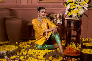 Banarasi Begum Tunic Set - Yellow and Green