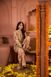 Elizey Paisley Embroidered Sharara Set - Ivory