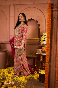 Elizey Paisley Embroidered Sharara Set - Fuschia