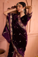 Load image into Gallery viewer, Velvet Blouses with Brocade Pants and Velvet Palla - Purple