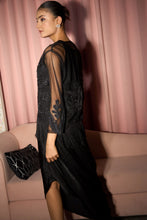 Load image into Gallery viewer, Slip Easy Dress With Embroidered Fringe Cape - Black