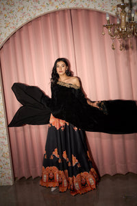 Digital Printed Ghagra with Embellished Blouse - Orange Black