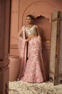 Saira Floral Embroidered Ghaghra with Sequence Blouse And Chunni - Rose Pink