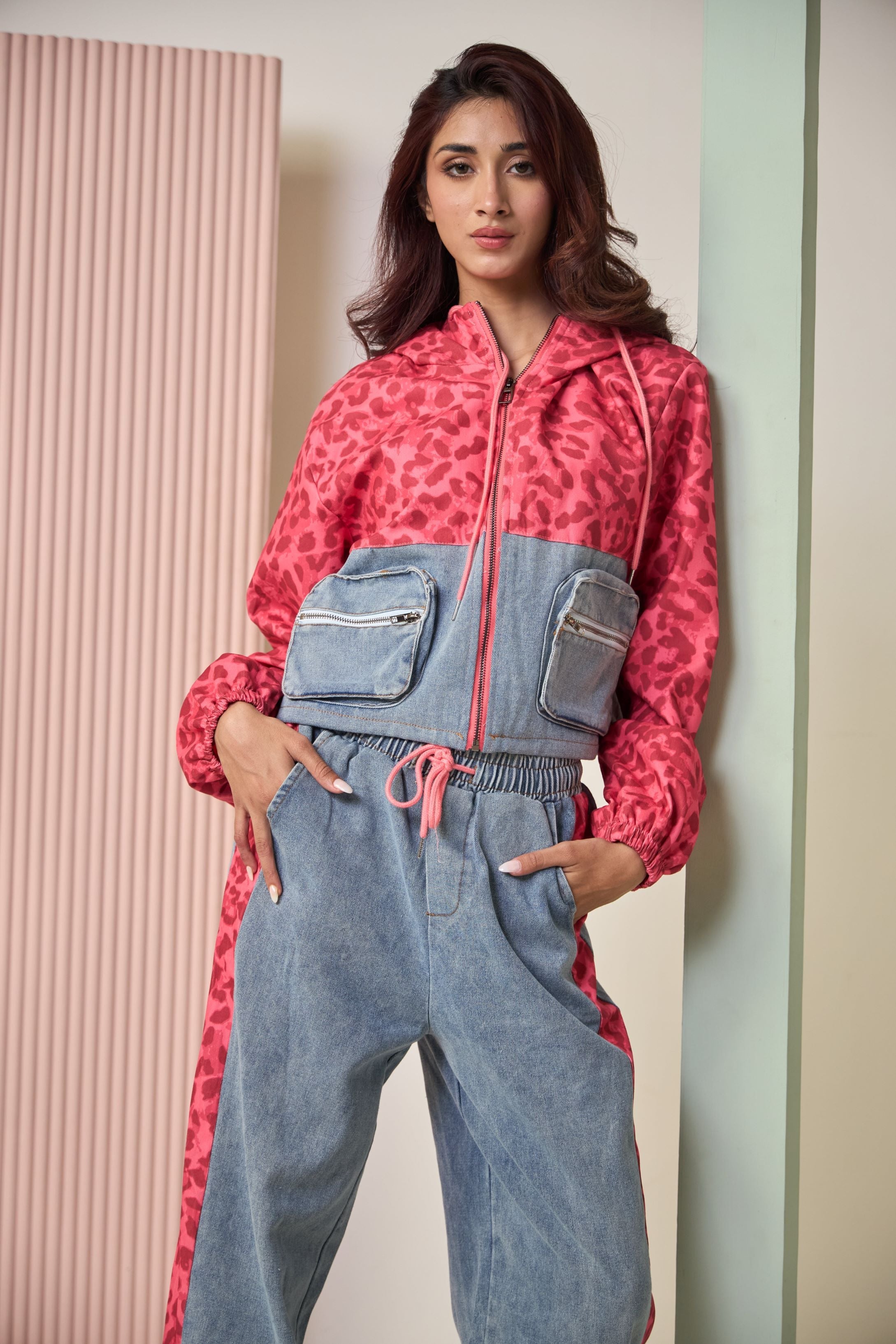 Daryl Denim Printed Co-ord Set - Pink &amp; Blue