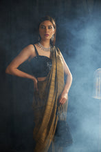 Load image into Gallery viewer, Saia Metallic Slit Saree with Crystal Blouse - Gun Metal Gold