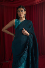 Load image into Gallery viewer, Reyna Gara Glazed Classy Pleated Gown Saree with Belt - Shades of Teal