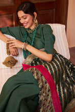 Load image into Gallery viewer, Myra Mandarin Kurta with Culotte Pants and Bandhani Chunni - Emerald Green