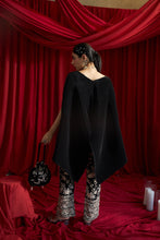 Load image into Gallery viewer, Reyna Gara Glazed Embroidered Pleated V- Neck Cape Coordinated with Straight Pants - Black