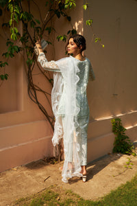 Exquisite Embroidered Slit Peplum Kurta With Straight Pants - Frost Blue